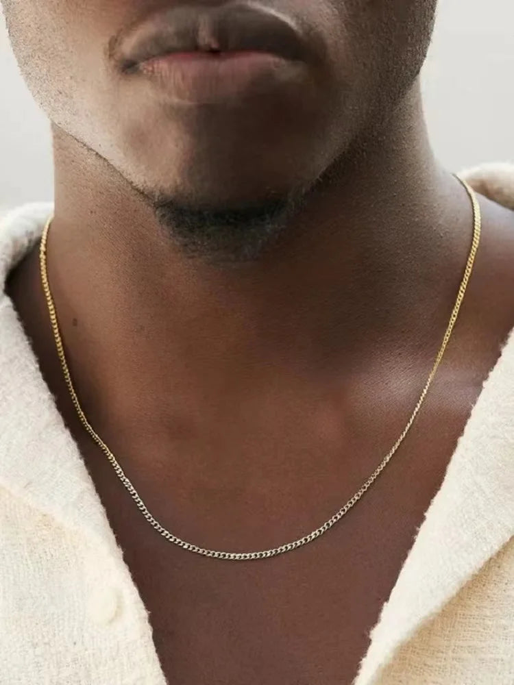 Slim Minimalist Stainless Steel Cuban Link Chain Necklace, 3 mm, 40 cm