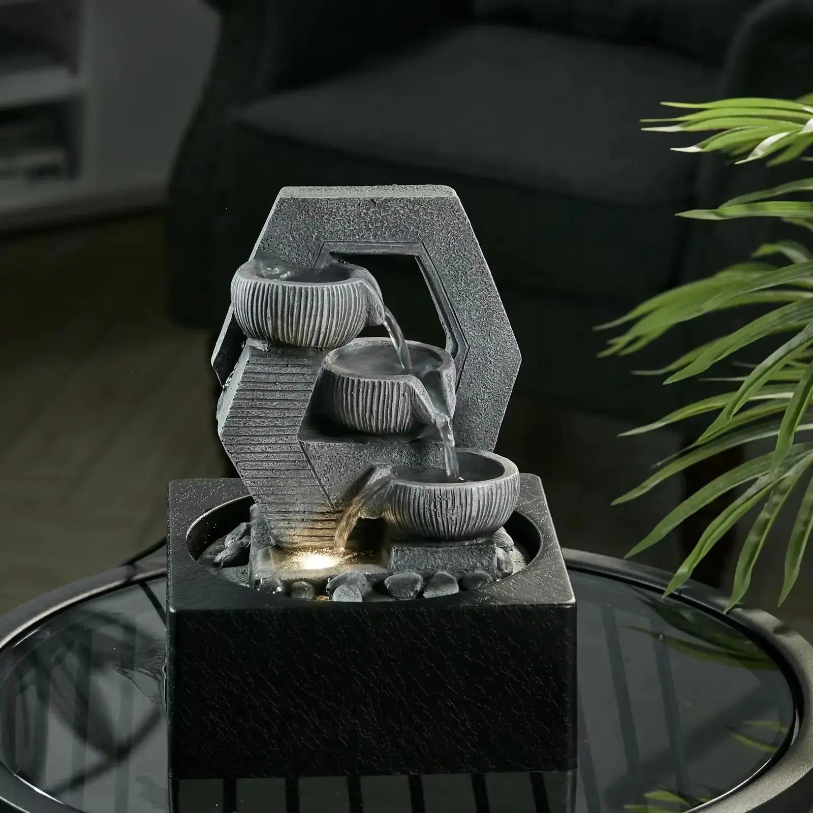 Voltsify Cascade Tabletop Fountain with LED Light – Resin Water Feature 50cm