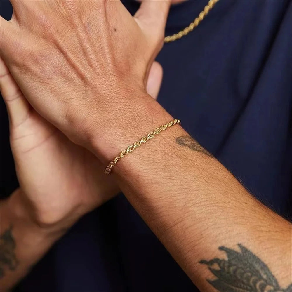 Twisted Stainless Steel Link Bracelet with Lobster Clasp, Everyday Classic