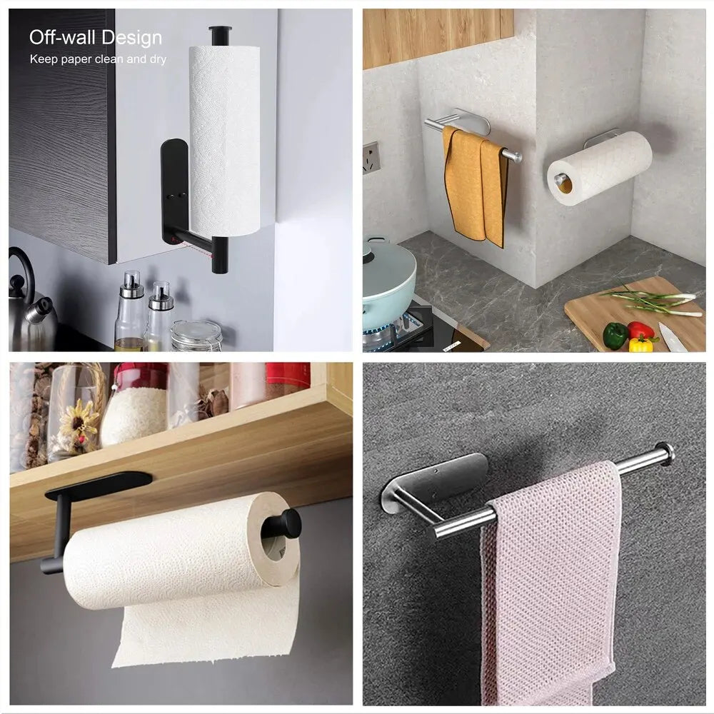 Kitchen Paper Towel Holder Adhesive Tissue Hanger Toilet Roll Paper Dispenser Cabinet Storage