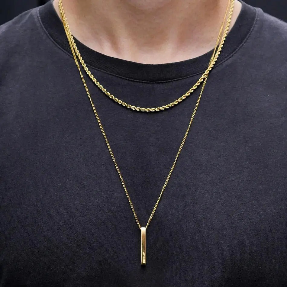 Polished Stainless Steel Vertical Bar Pendant Necklace, Layer-Ready Minimal Style