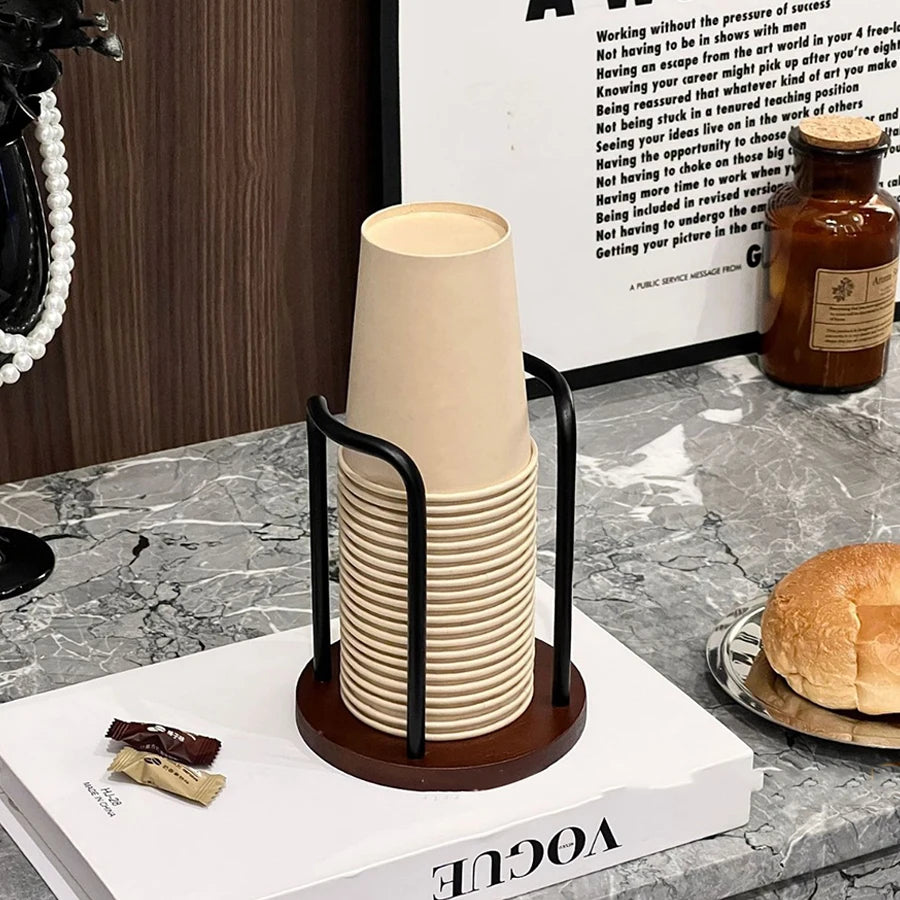 Disposable Cup Storage Holder – Wooden Base Organizer Rack