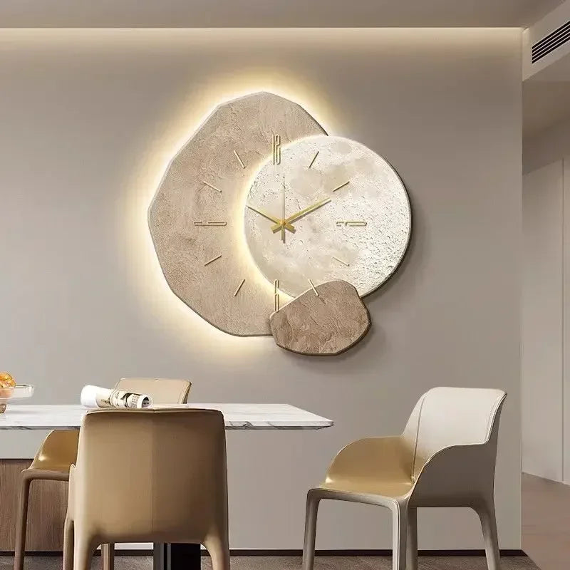 European Premium Wall Lamp Clock with LED Light – Beige Wall Clock Lighting Fixture