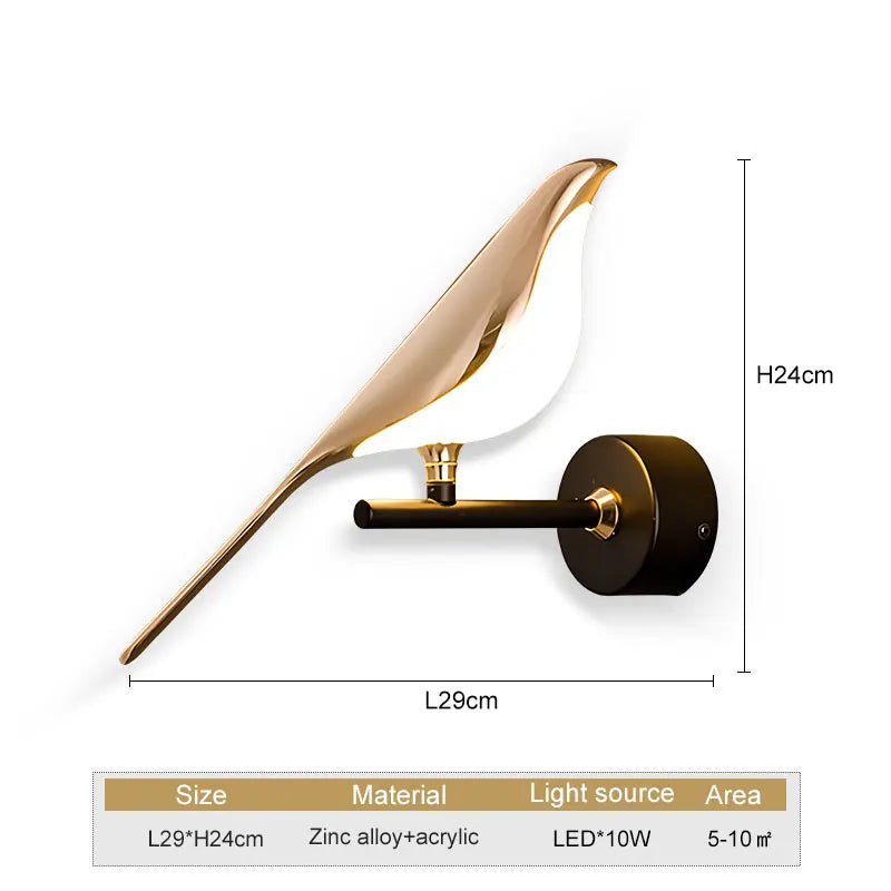 Nordic Touch LED Wall Lamp – Bird Design Gold/Silver Decorative Light