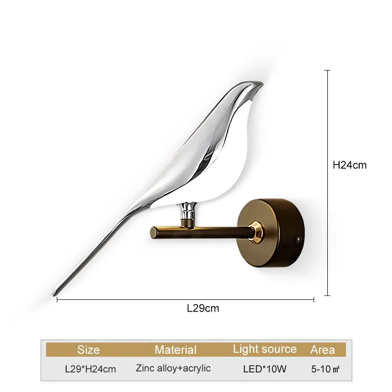 Nordic Touch LED Wall Lamp – Bird Design Gold/Silver Decorative Light