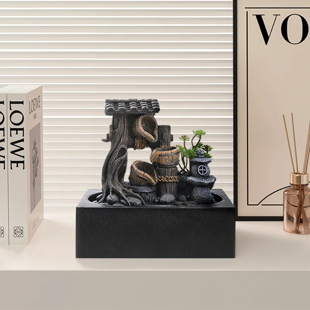 Voltsify Desktop Fountain Decoration with LED Lights – Resin Water Feature