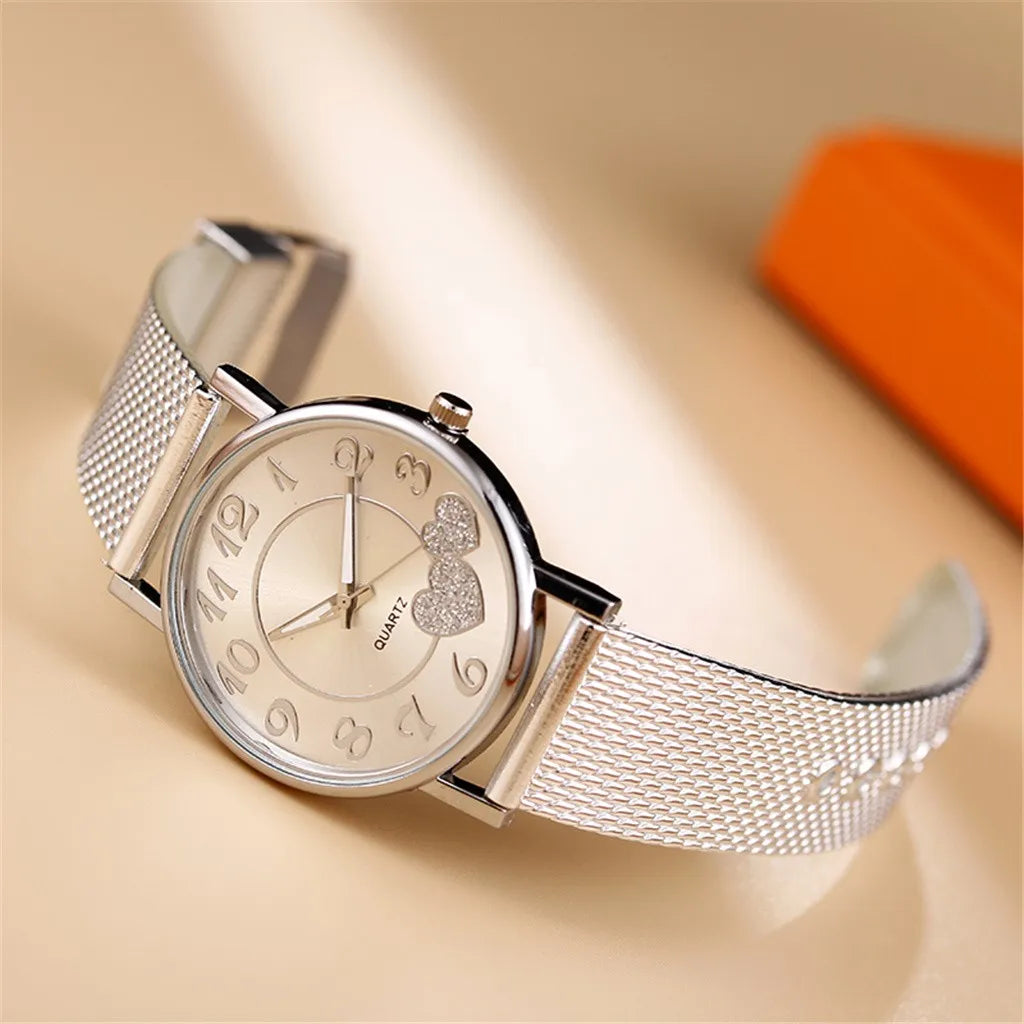 Women's Luxury Quartz Watch – Elegant Round Dial, Mesh Bracelet, Waterproof Design