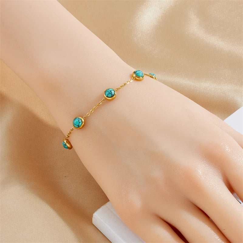 Women's Jewelry Set – Turquoise Round Necklace, Bracelet & Earrings, Elegant Party Style