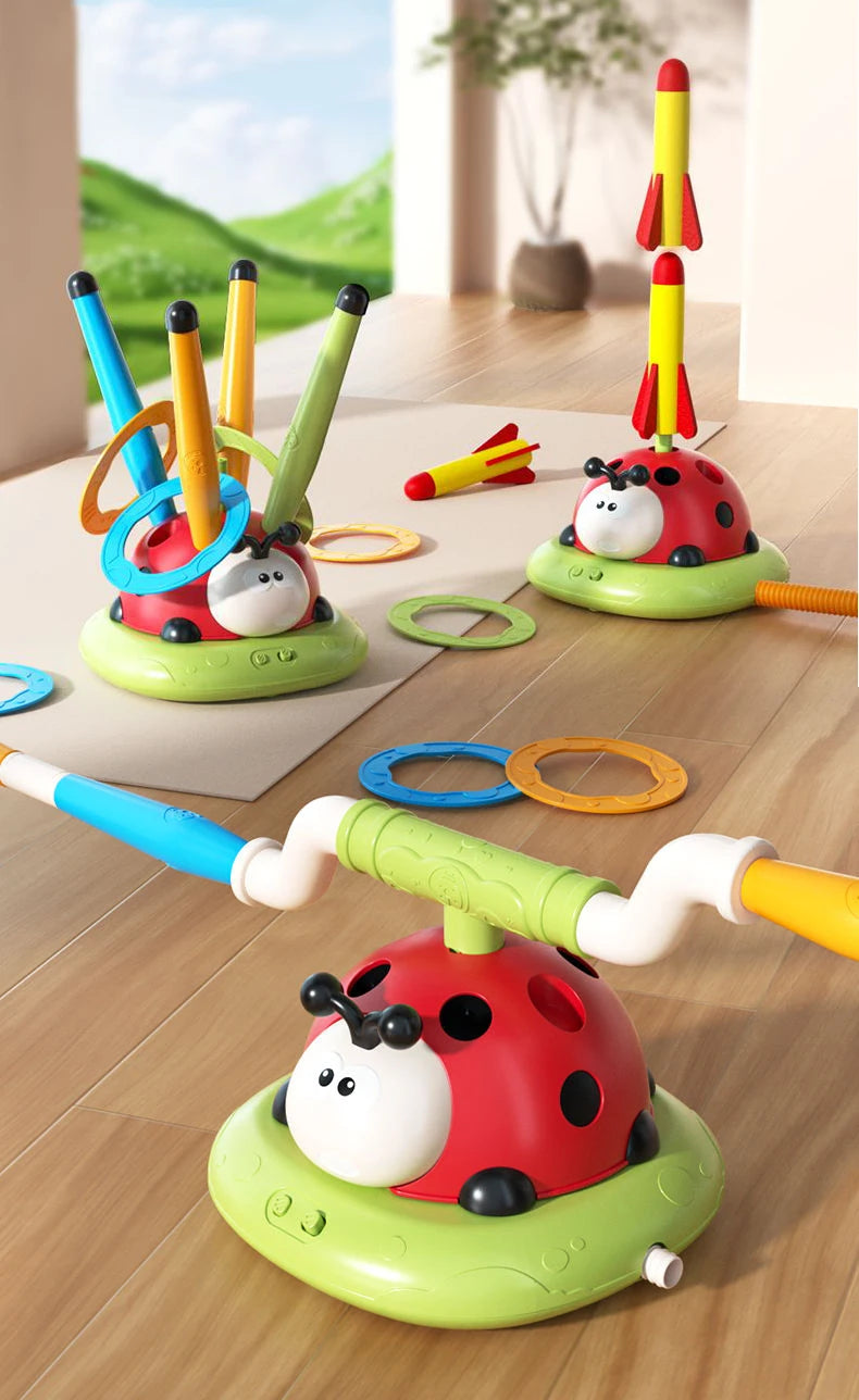 3 in 1 Ladybug Toy – Jump Rope, Rocket Launcher & Ring Toss Game
