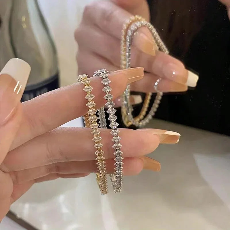 Luxury Crystal Tennis Bracelet – Gold Color, Cubic Zirconia, Trendy Design