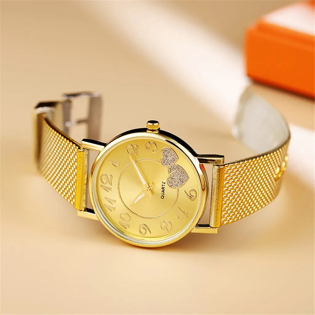 Women's Luxury Quartz Watch – Elegant Round Dial, Mesh Bracelet, Waterproof Design