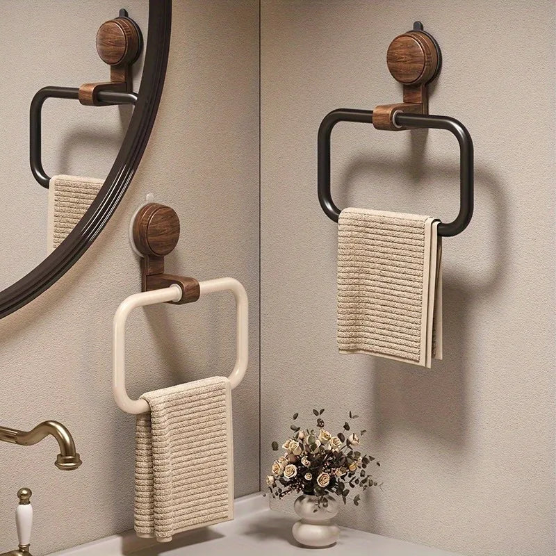 Vintage Walnut Wood Towel Ring – No-Drill Wall-Mounted Holder