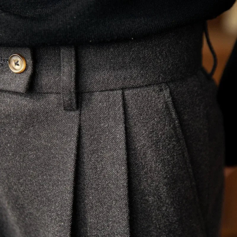 Autumn/Winter High-Waisted Wool Blend Casual Trousers for Men
