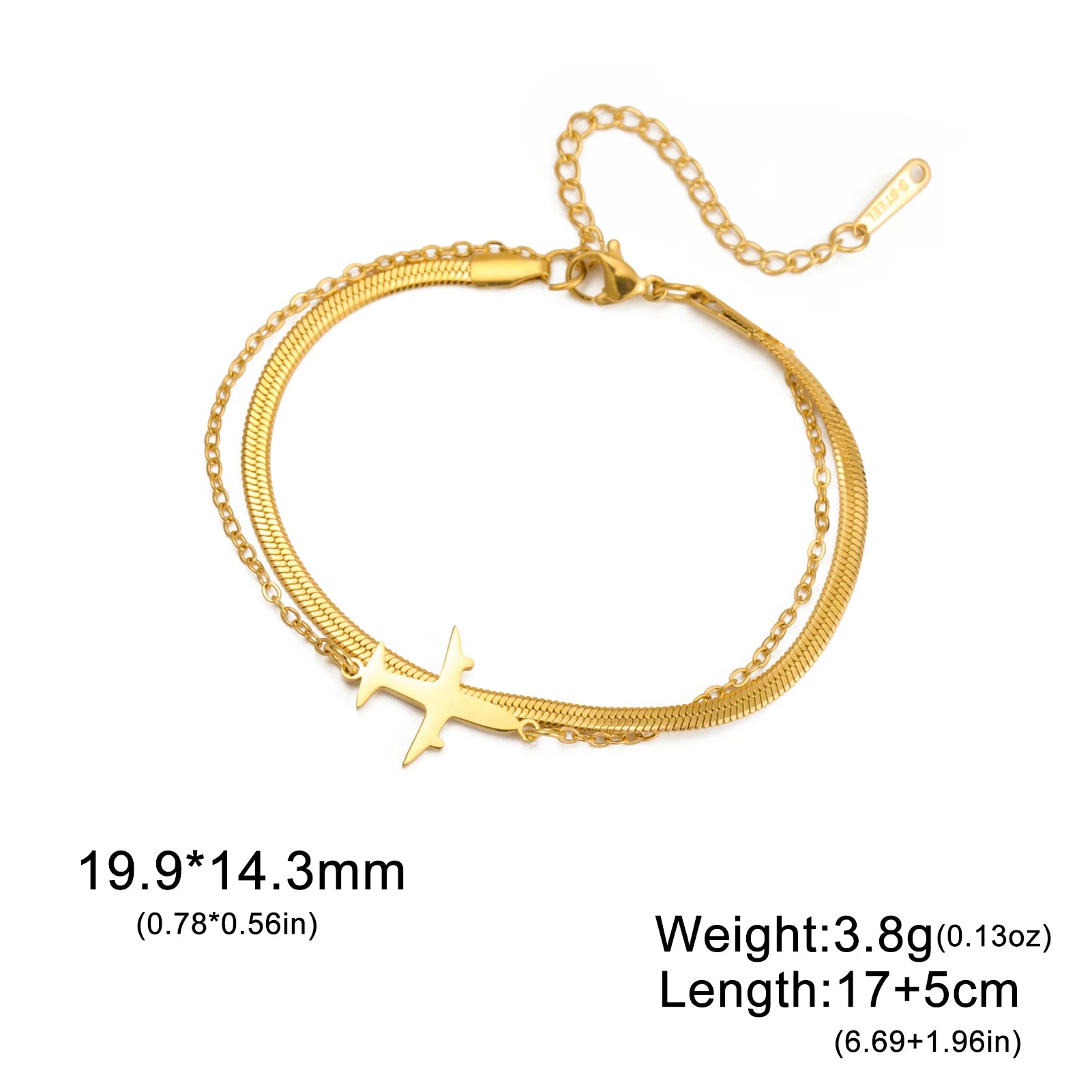 Women's Luxury Bracelet – Gold Plated Snake Chain with Airplane Pendant